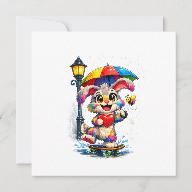 Convites Cute Rainbow Bunny with Umbrella Design (Frente)