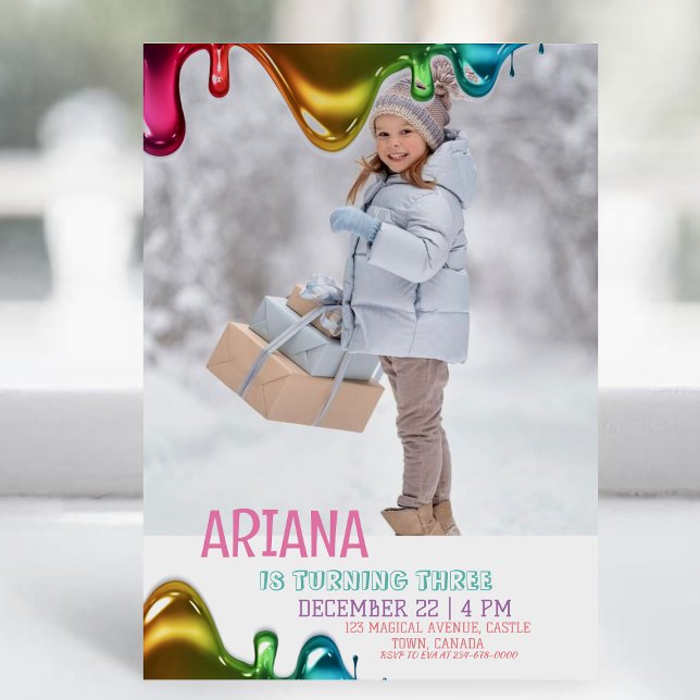 Convites Cute Rainbow Kids Foto 3º Festa de aniversário de  (Criador carregado)