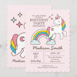 Convites Cute Rainbow Unicorn Incita Aniversário