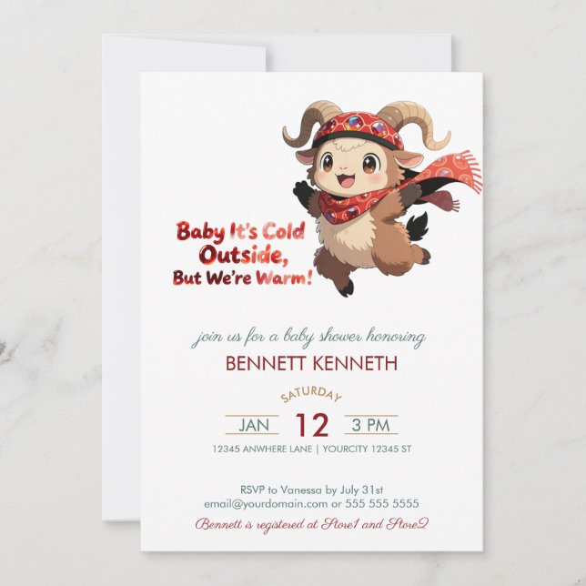 Convites Cute Ram Winter Baby Shower Invitation (Frente)