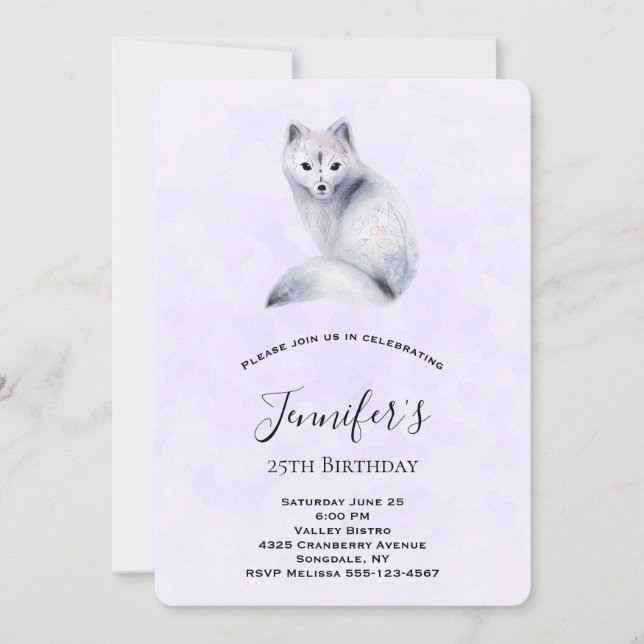 Convites Cute Raposa Nórdica com Desenhos Florais de Aniver (Frente)