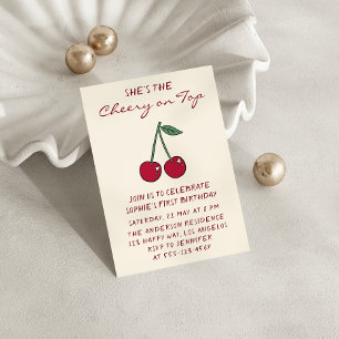 Convites Cute Red Cherry   Cereja no Topo do Primeiro Anive