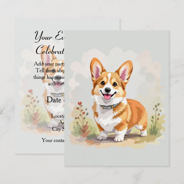Convites Cute Red Pembroke Welsh Corgi Dog (Frente/Verso)