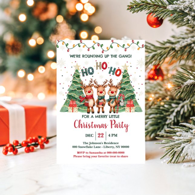 Convites Cute Reindeer Rounding Up the Gang Christmas Party (Criador carregado)