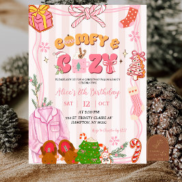 Convites Cute Retro Christmas Pajama Party Girl Birthday