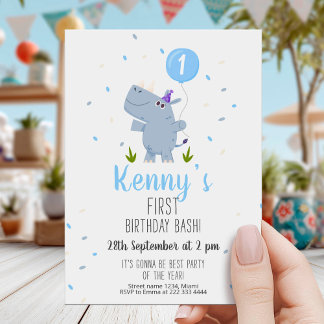 Convites Cute Rhino First Birthday Party Card