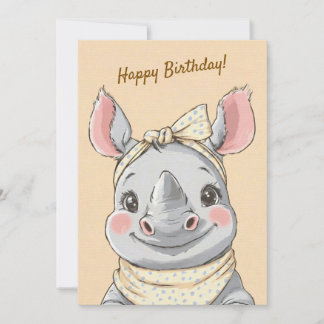 Convites Cute Rhino with Bandana Kids Birthday Invitation