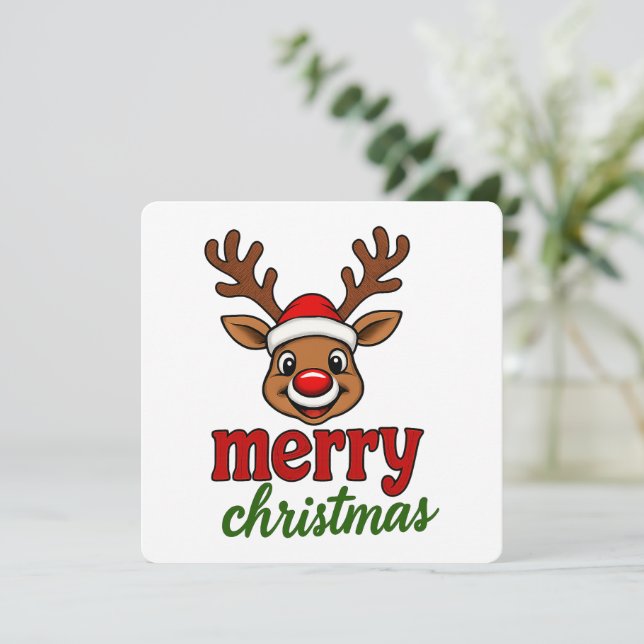 Convites Cute Rudolph Reindeer Merry Christmas (Em pé/Frente)