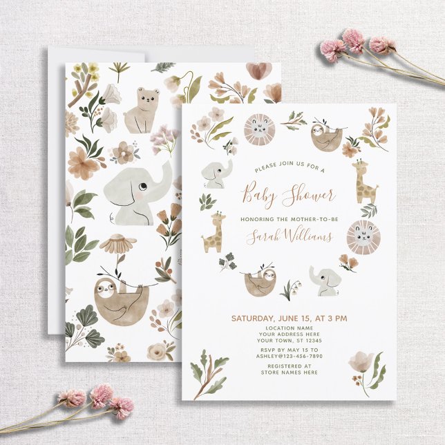 Convites Cute Safari Animais Script Boho Chá de fraldas (Criador carregado)