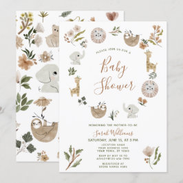 Convites Cute Safari Animais Script Boho Chá de fraldas