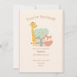 Convites Cute Safari Animals Kids Birthday Invitation Card