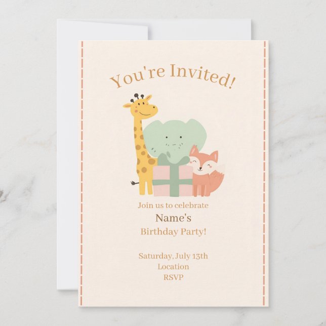 Convites Cute Safari Animals Kids Birthday Invitation Card (Frente)