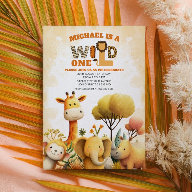 Convites Cute Safari Animals WILD ONE ZOO 1st Birthday  (Criador carregado)