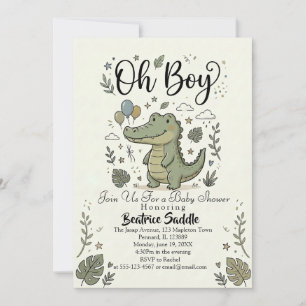 Convites Cute safari de jacaré Oh Boy Jungle baby shower