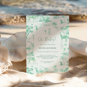 Convites Cute Safari Toile de Jouy   Chá de fraldas Verde