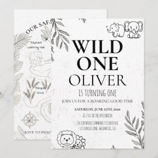 Convites Cute Safari Wild One 1st Birthday Map Party