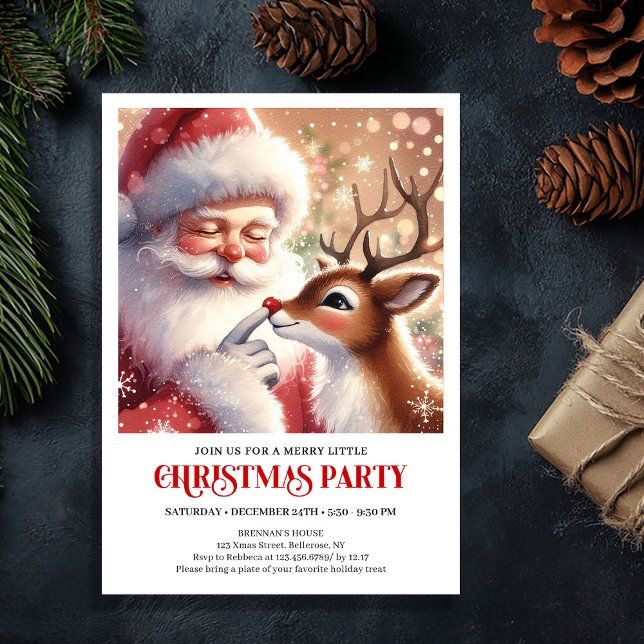 Convites Cute Santa and Rudolph Christmas Family Fun Party  (Cute Santa and Rudolph Christmas Family Fun Party Invitation

)