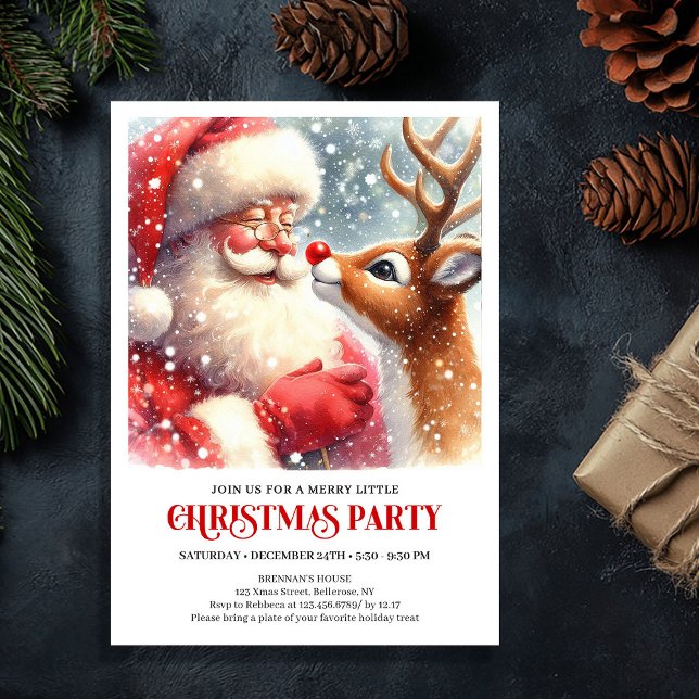 Convites Cute Santa and Rudolph Christmas Gathering Invite (Cute Santa and Rudolph Christmas Gathering Invite)