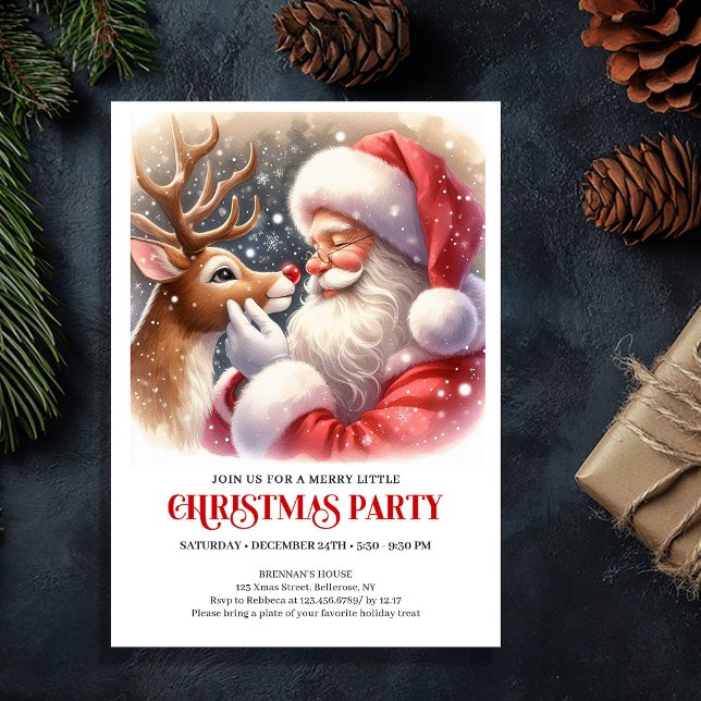 Convites Cute Santa and Rudolph Christmas Party Invitation (Cute Santa and Rudolph Christmas Party Invitation)