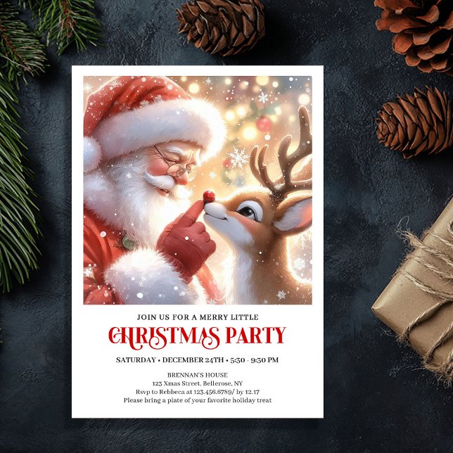 Convites Cute Santa and Rudolph Holiday Party Invitation (Cute Santa and Rudolph Holiday Party Invitation)