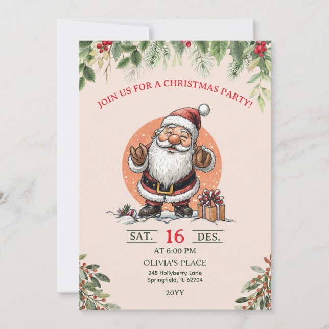 Convites Cute Santa Christmas Party Invitation  (Frente)