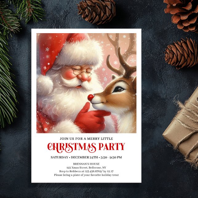 Convites Cute Santa Claus Rudolph Cozy Christmas Eve Party  (Cute Santa Claus Rudolph Cozy Christmas Eve Party Invitation

)
