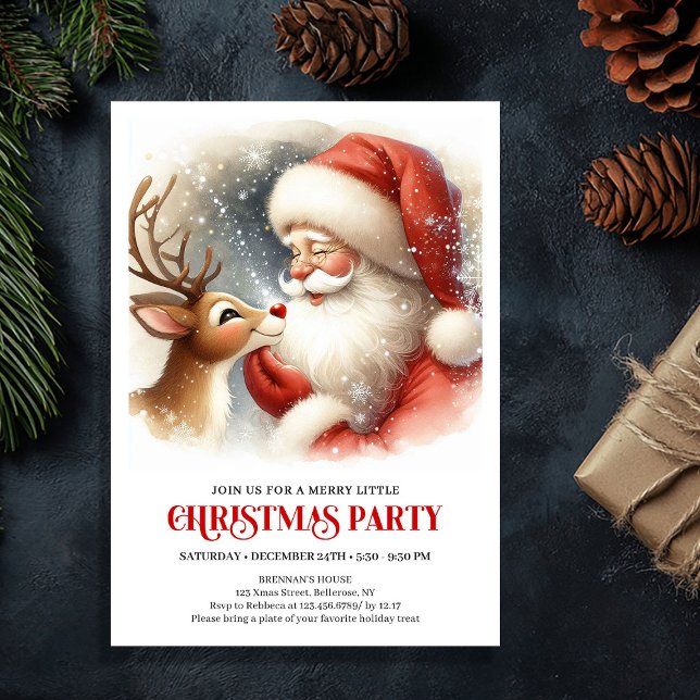 Convites Cute Santa Claus Rudolph Holiday Cheer Family   (Cute Santa Claus Rudolph Holiday Cheer Family Party Invite

)