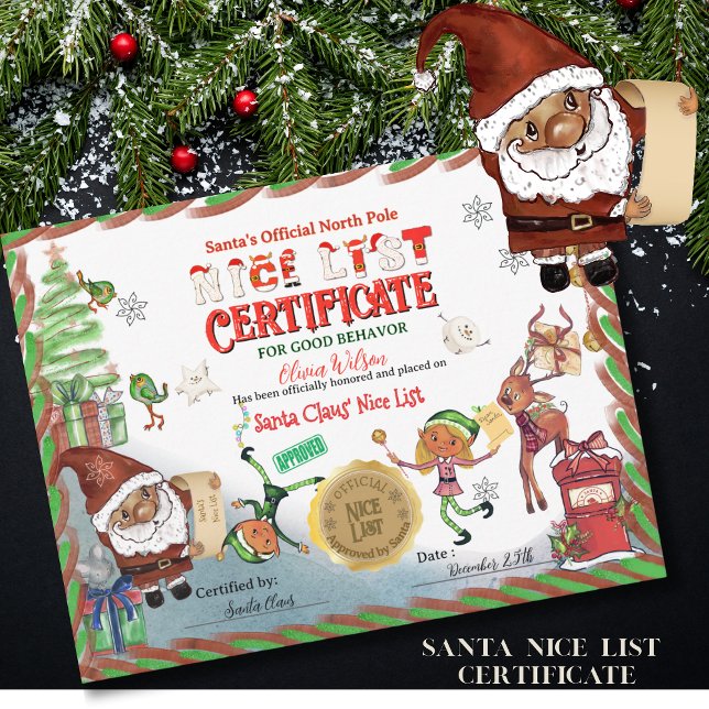 Convites Cute Santa Elves Official Nice List Certificate  (Cute Santa Elves Official Nice List Certificate )