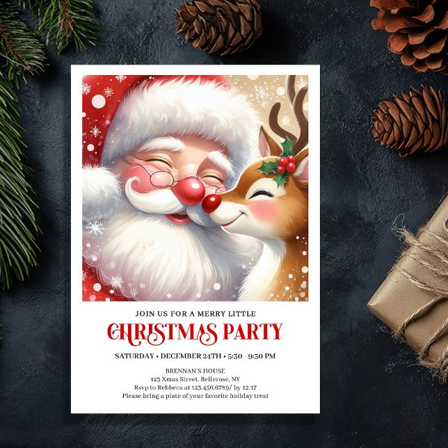Convites Cute Santa Rudolph Christmas Winter Wonderland  (Cute Santa Rudolph Christmas Winter Wonderland Party Invite

)