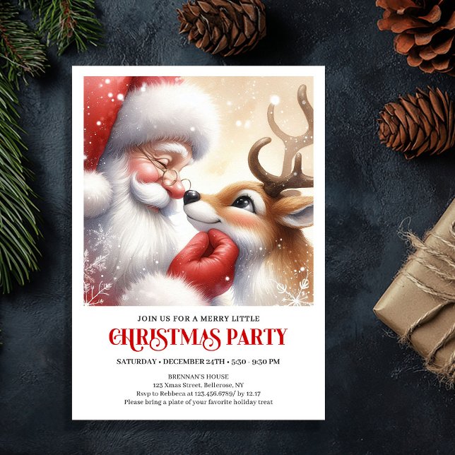 Convites Cute Santa Rudolph Holiday Cheer Family Fun Party  (Cute Santa Rudolph Holiday Cheer Family Fun Party Invitation

)