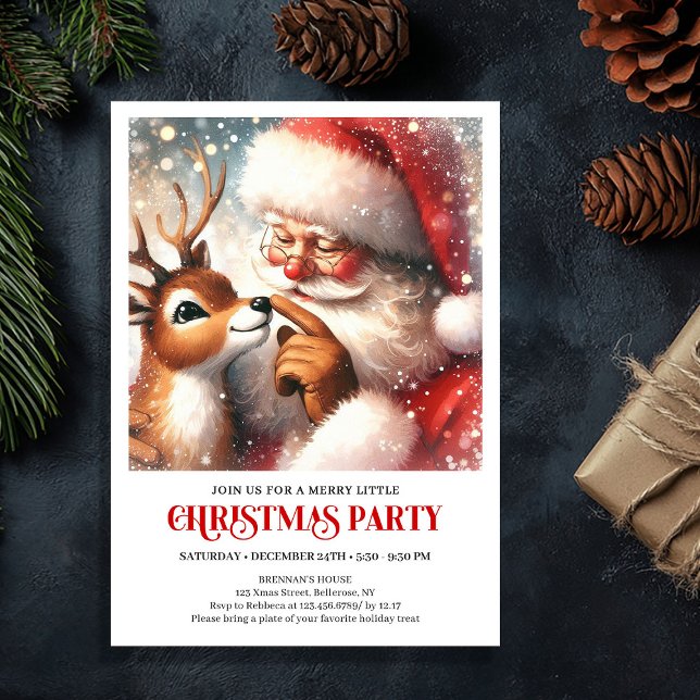Convites Cute Santa Rudolph Kids Christmas Party Invitation (Cute Santa Rudolph Kids Christmas Party Invitation)