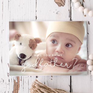 Convites Cute script Godfather proposal photo card