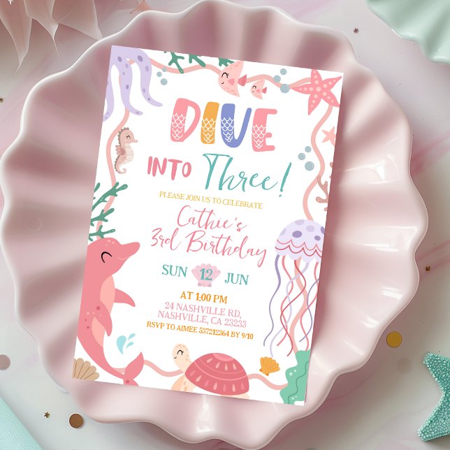 Convites Cute Sea Animals Dive into Birthday (Criador carregado)