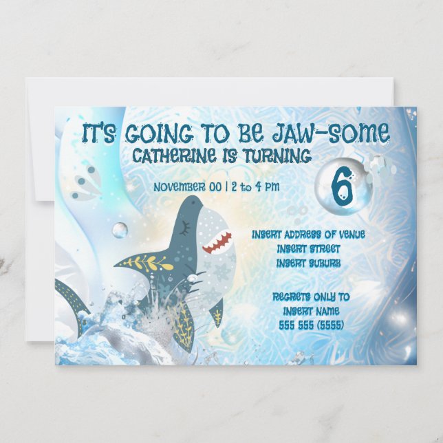 Convites Cute Shark Ocean Kids Birthday Invitation (Frente)