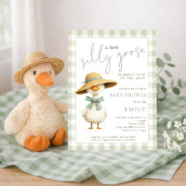 Convites Cute Silly Goose Sage Gingham Baby Shower