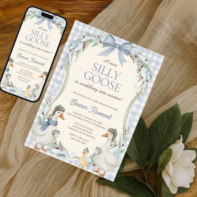 Convites Cute Silly Goose Waddle Into Winter Baby Shower (Criador carregado)