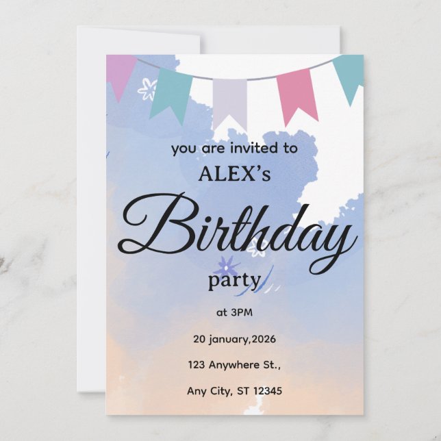Convites Cute Simple Birthday Party Invitation (Verso)