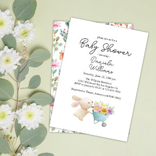 Convites Cute Simple Little Bunny Wildflowers Baby Shower