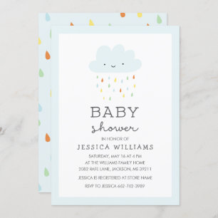 Convites Cute Smiling Cloud Baby Shower Invitation in Blue