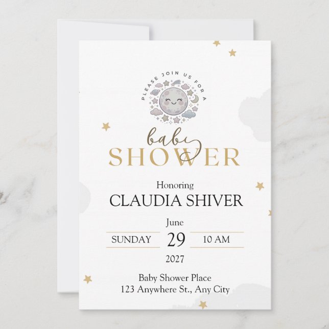 Convites Cute Smiling Moon with Stars and Clouds (Frente)