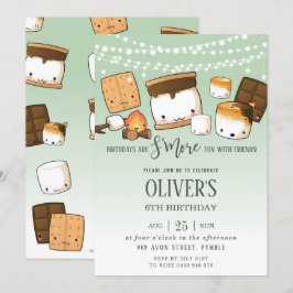 Convites Cute S'more Smores acampando Bonfire Green