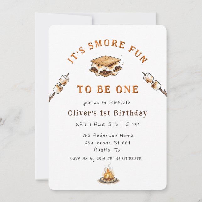 Convites Cute Smores Campingl 1st Birthday  (Frente)