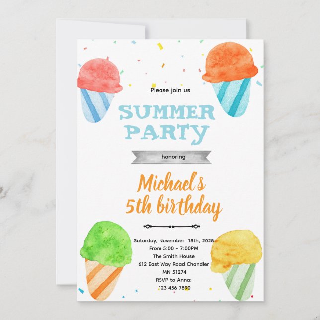 Convites Cute snowcone birthday party invitation (Frente)