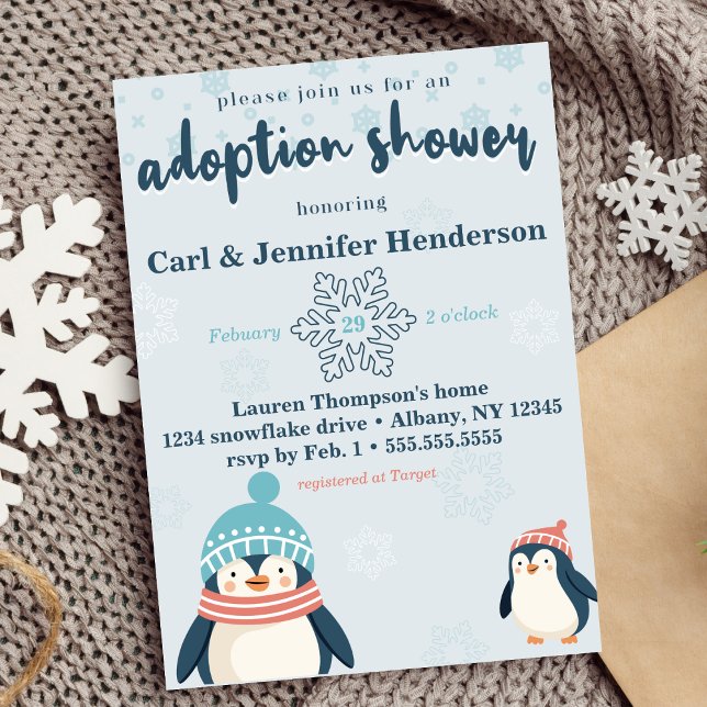 Convites Cute Snowy Penguin Adotion Baby / Child Chá (adoption baby / child shower cute snowy penguins snowflake winter shower for adoptive families )