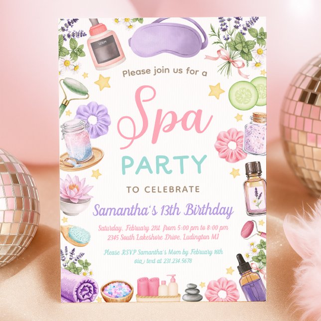 Convites Cute Spa Pamper Party Girl Birthday (Cute Spa Pamper Party Girl Birthday Invitation)