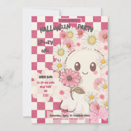 Convites Cute Spooky Pink Daisy Halloween Party Invitation