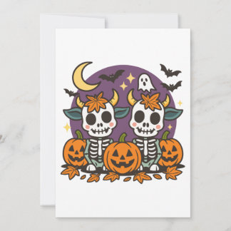 Convites Cute Spooky Skeleton Cows with Pumpkins Invitation
