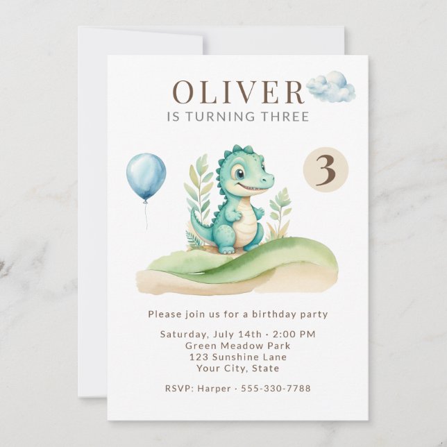 Convites Cute Storybook Dinosaur Birthday Party Invitation (Frente)