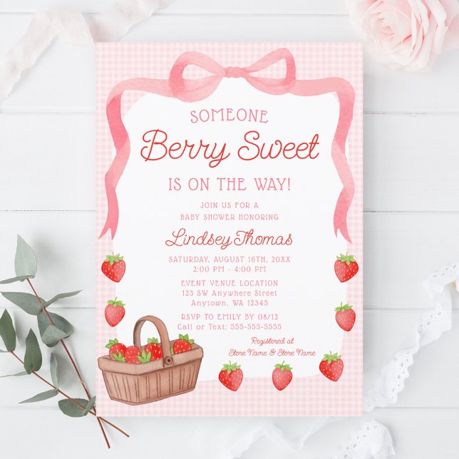 Convites Cute Strawberry Bow Girl Baby Shower (Criador carregado)