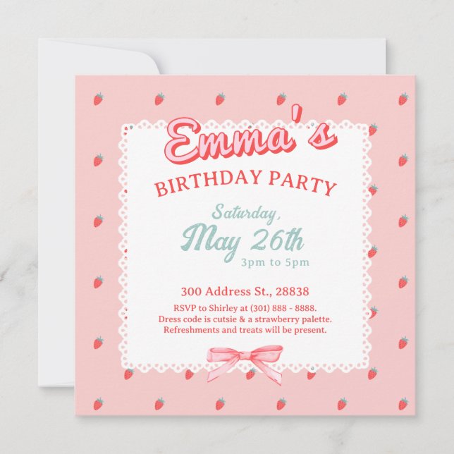 Convites Cute Strawberry Square Invitation (Frente)